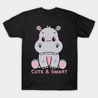 Cute and Smart Cookie Sweet little hippopotamus in pink glasses cute baby outfit T-Shirt